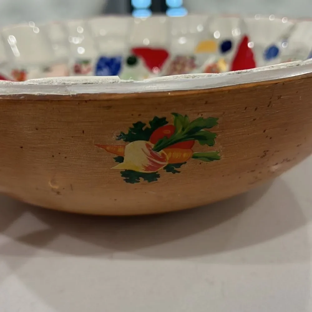 Rare**Vintage Thurnauer Wood bowl with ceramic pieces